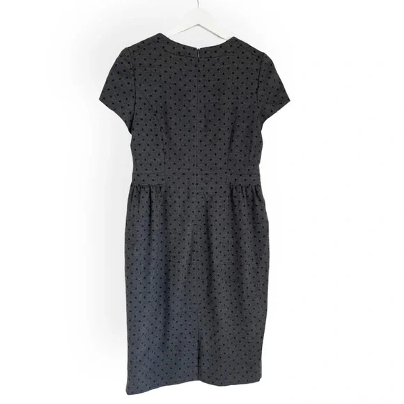 Boden Wool Blend Polka Dot Floral Lined Tulip Split Neck Cap Sleeve Dress Grey 8 - Picture 2 of 9